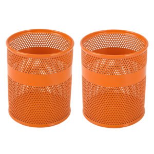 EasyPAG Mesh Desk Tidy Pen Pot Pencil Holder Makeup Brushes Storage Stationery Organiser,Pack of 2,Orange
