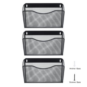 EasyPAG Metal 3 Tier A4 Wall Mounted Document Holder,Hanging Wall File Organiser,Pigeon Holes Storage,Wall Pocket,Filing Tray,Magazine Rack for Office & Home,Black