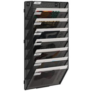 EasyPAG 8 Tier A4 Mesh in Tray Assemble Wall Pocket File Holder Hanging Mail Organiser Magazine Storage Rack,Black