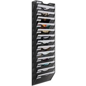 EasyPAG Metal 14 Tier A4 Wall Mounted Document Holder,Hanging Wall File Organiser,Pigeon Holes Storage,Wall Pocket,Filing Tray,Magazine Rack for Office & Home,Black