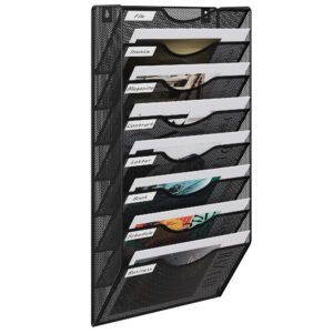 EasyPAG Metal 8 Tier A4 Wall Mounted Document Holder,Hanging Wall File Organiser,Pigeon Holes Storage,Wall Pocket,Filing Tray,Magazine Rack for Office & Home,Black