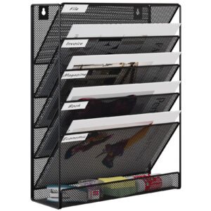 EasyPAG 6 Tier A4 Mesh in Tray Hanging Wall File Holder Mail Organiser Magazine Storage Rack,Black