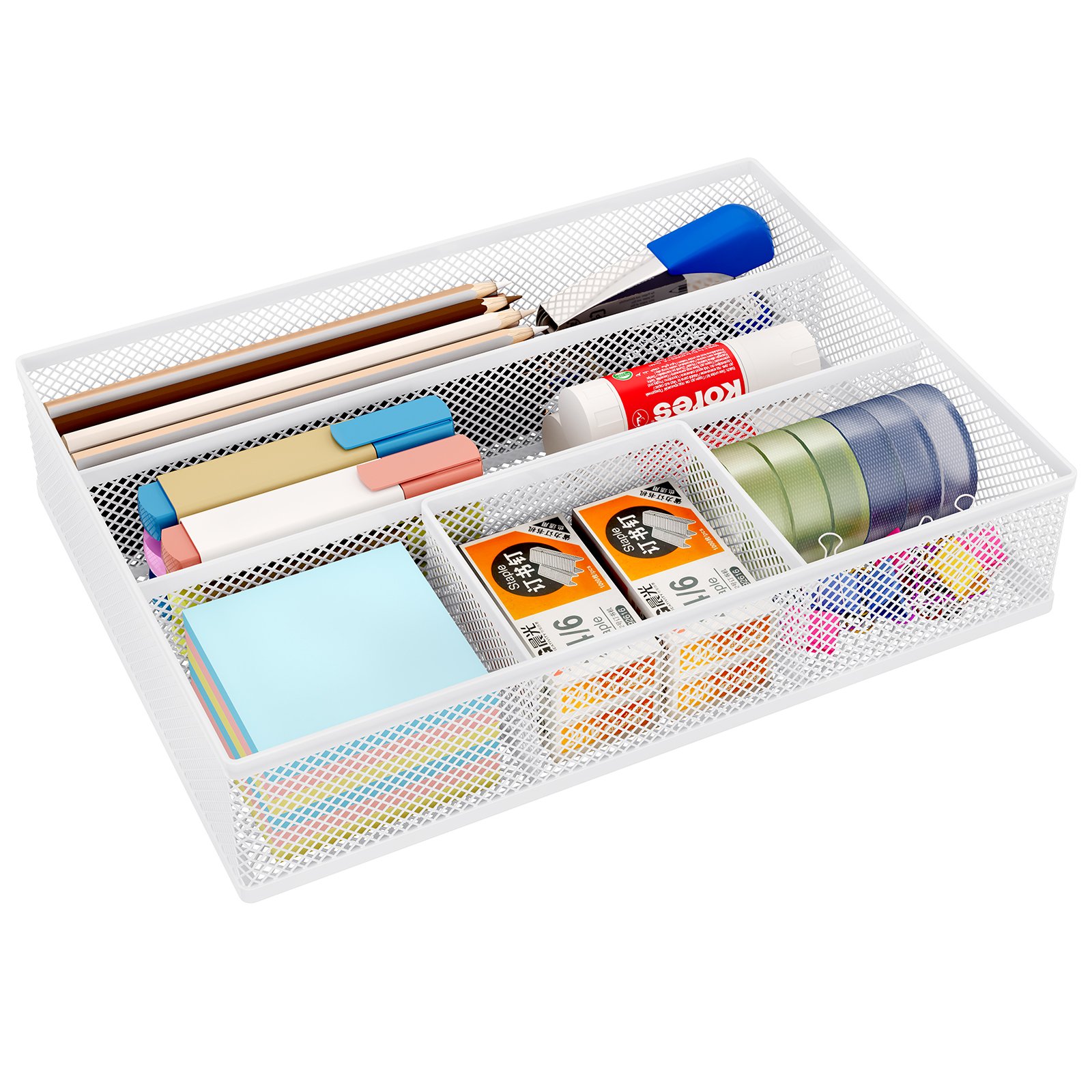EasyPAG Mesh Drawer Organiser Tray Desk Draw Tidy Office Stationery Storage Pen Holder,White