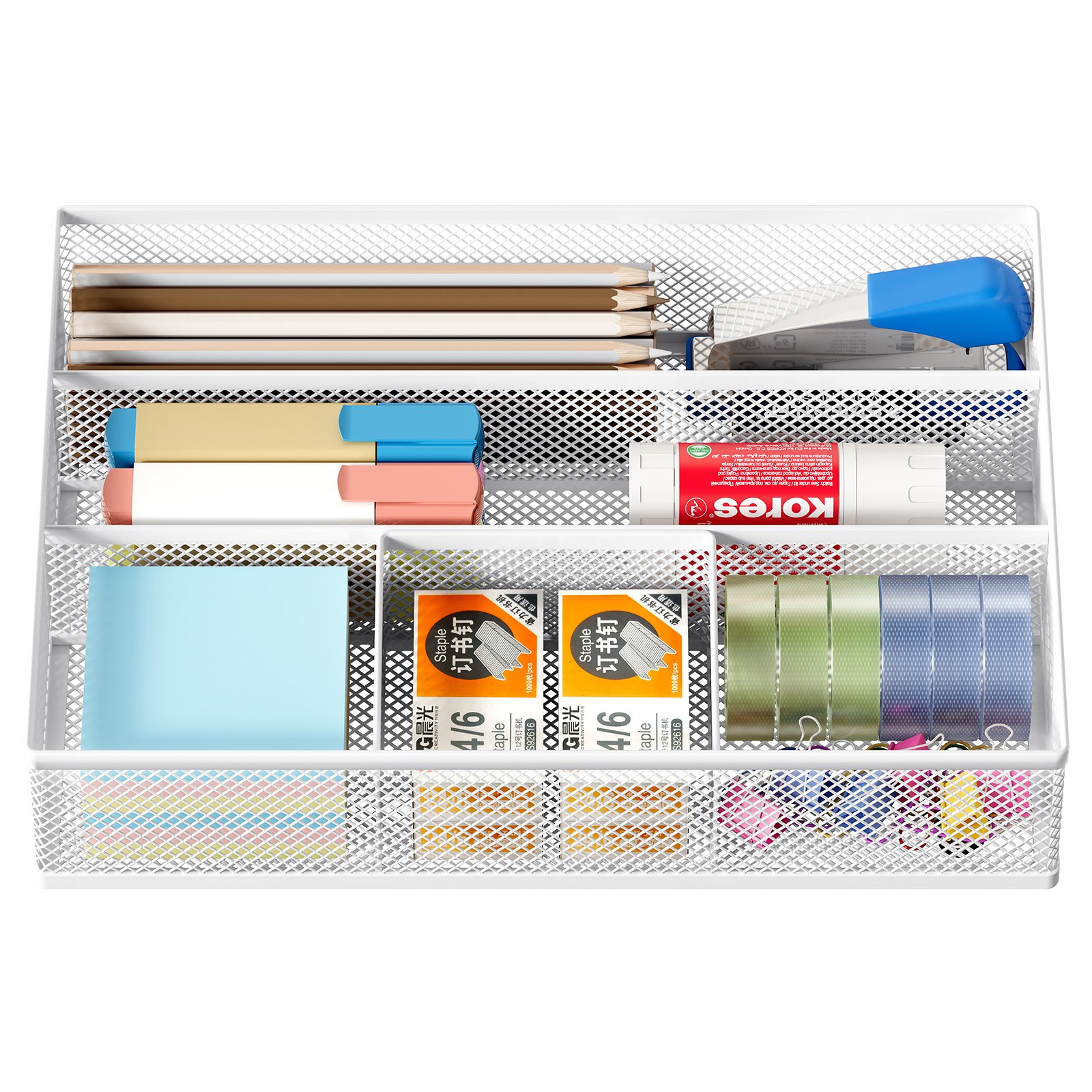 EasyPAG Mesh Drawer Organiser Tray Desk Draw Tidy Office Stationery Storage Pen Holder,White - 图片 3