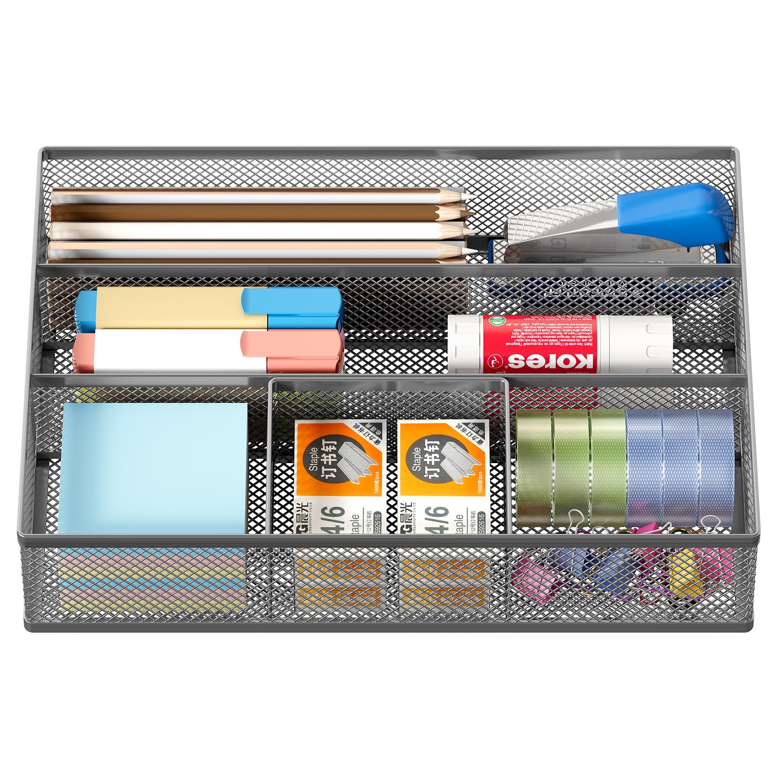 EasyPAG Mesh Drawer Organiser Tray Desk Draw Tidy Office Stationery Storage Pen Holder,Silver - 图片 3