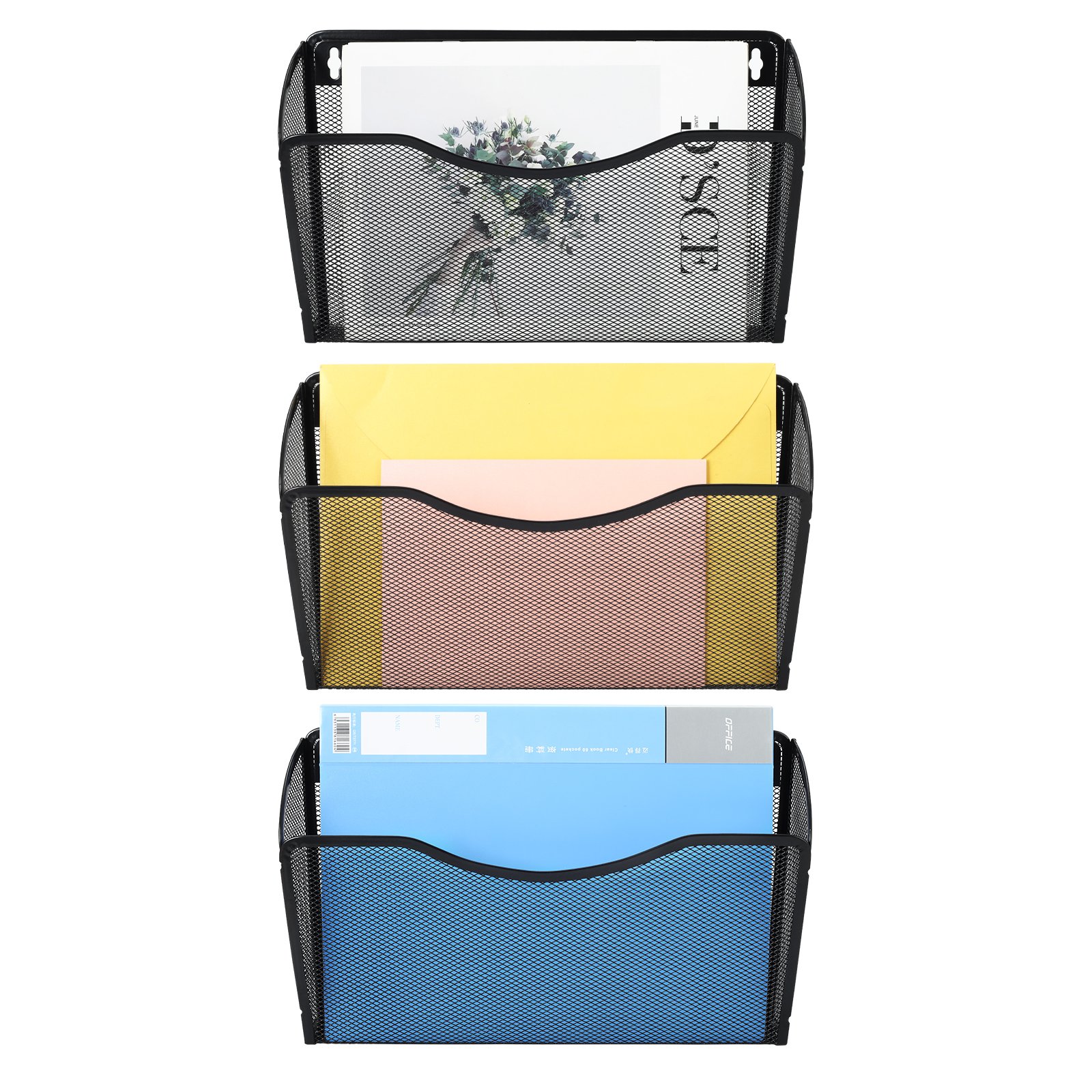 EasyPAG Metal 3 Tier A4 Wall Mounted Document Holder,Hanging Wall File Organiser,Pigeon Holes Storage,Wall Pocket,Filing Tray,Magazine Rack for Office & Home,Black - 图片 4