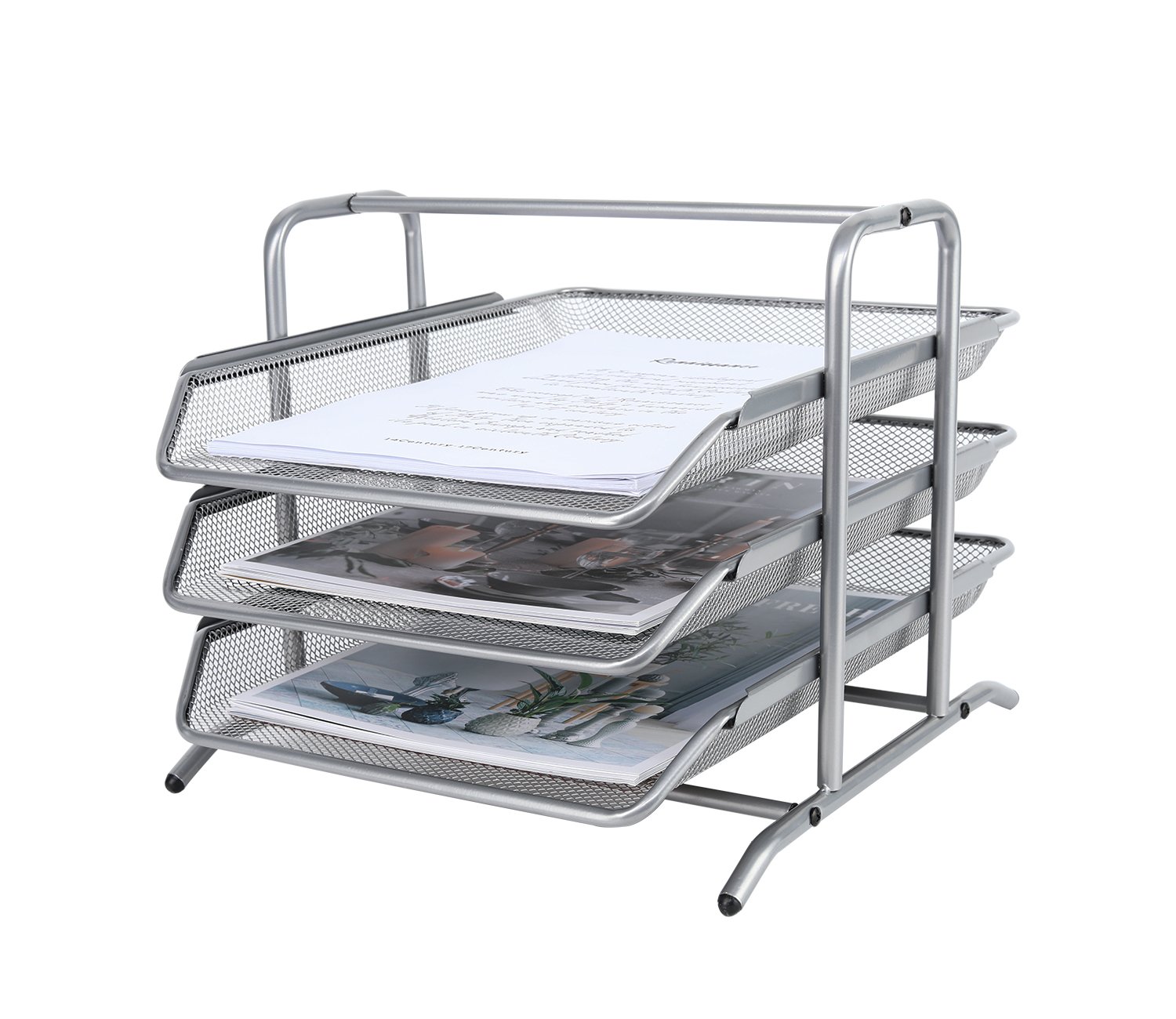 EasyPAG 3 Tier A4 Mesh in Tray Office Desk Tidy File Holder Document Storage Letter Paper Organiser,Silver - 图片 3