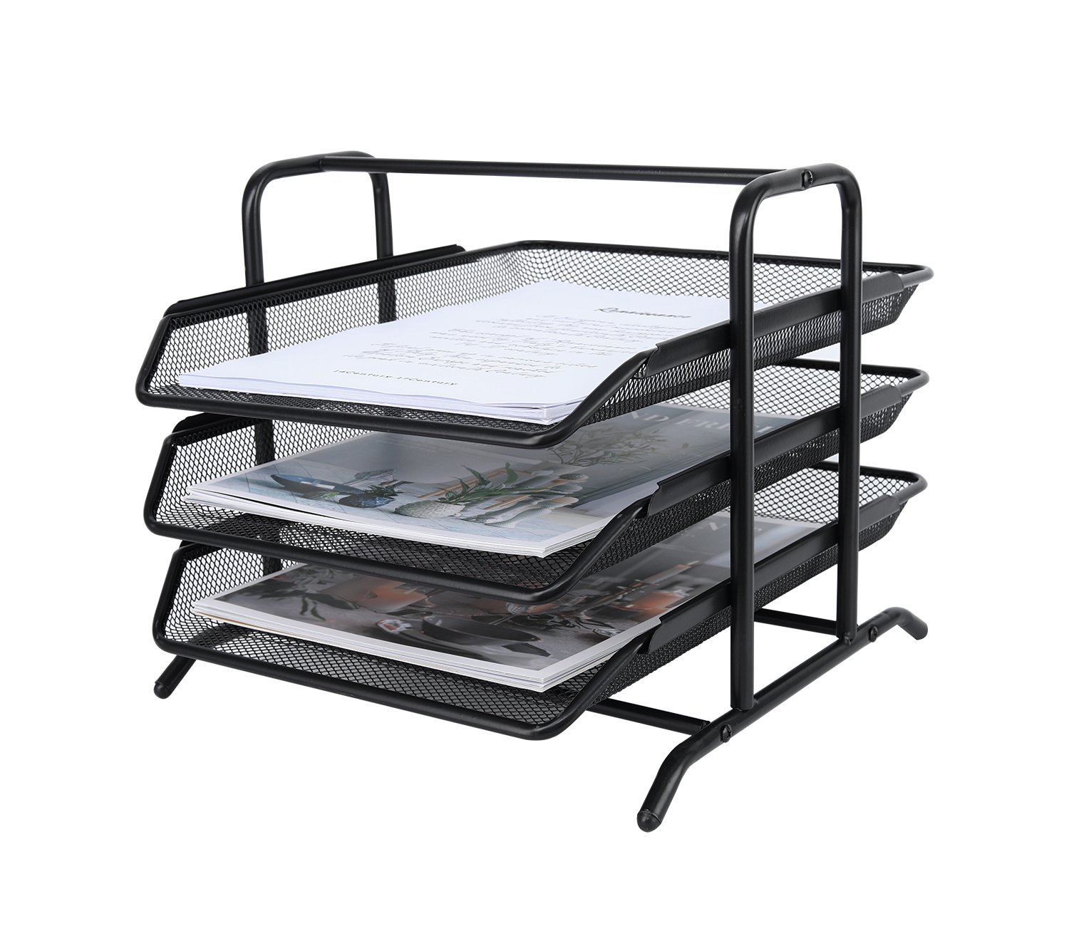 EasyPAG 3 Tier A4 Mesh in Tray Office Desk Tidy File Holder Document Storage Letter Paper Organiser,Black - 图片 3