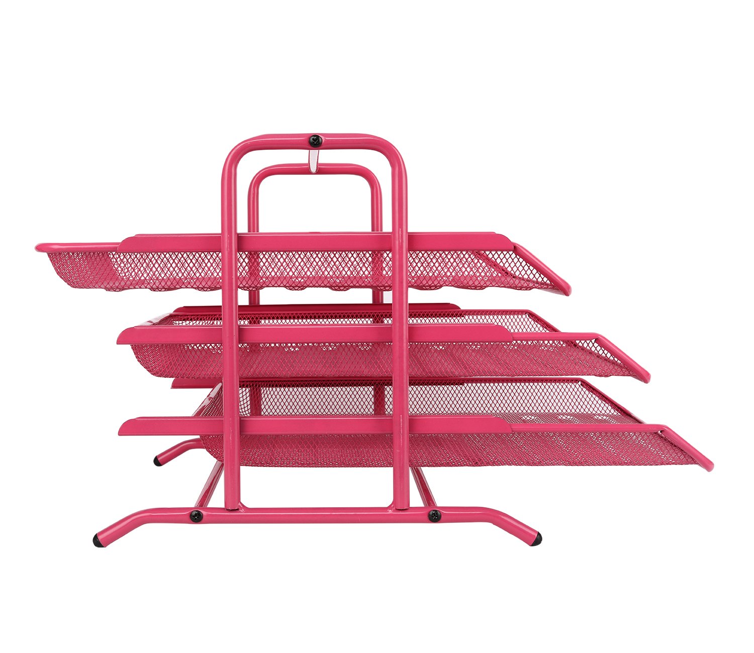 EasyPAG 3 Tier A4 Mesh in Tray Office Desk Tidy File Holder Document Storage Letter Paper Organiser,Pink - 图片 4