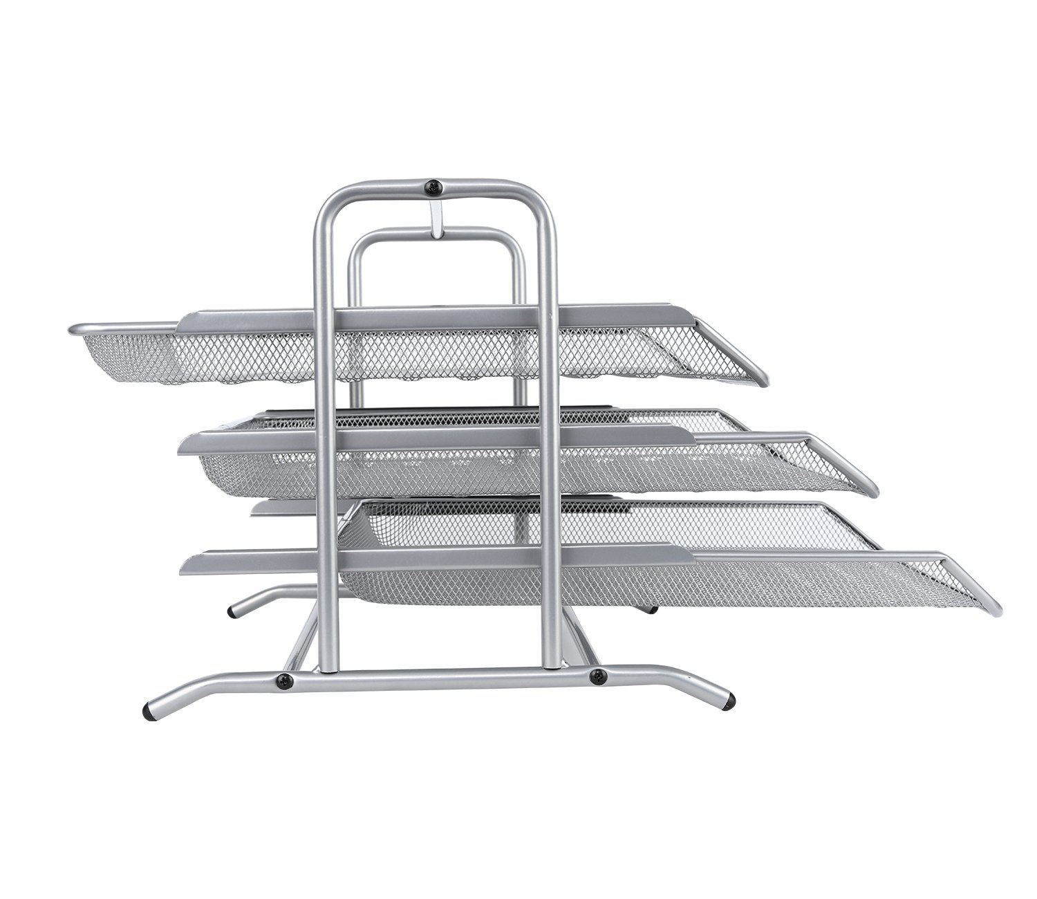 EasyPAG 3 Tier A4 Mesh in Tray Office Desk Tidy File Holder Document Storage Letter Paper Organiser,Silver - 图片 4