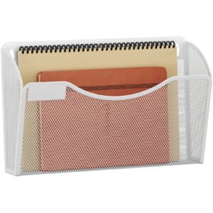 EasyPAG 1 Pocket Landscape A4 Mesh Hanging Wall Mounted File Holder Mail Organiser Magazine Storage with Label Plate,White