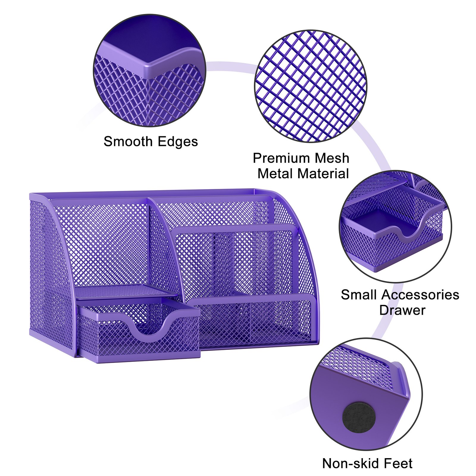 EasyPAG Office Mesh Desk Tidy Versatile Stationery Storage Desktop Organiser Pen Holder with Drawer,Purple - 图片 3