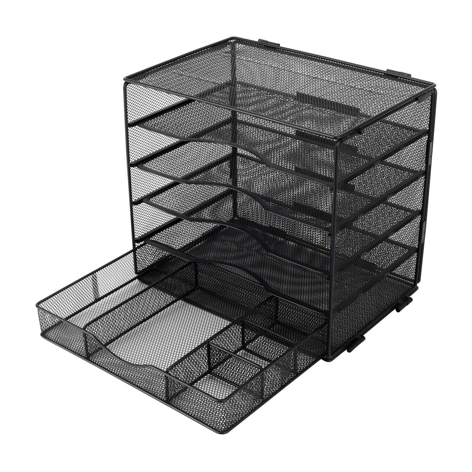 EasyPAG 5 Tier Metal Mesh A4 Desk Tray,File Holder,Paper Organiser,Magazine Storage,Filing Rack for Office & Home Desktop Tidy with Drawer,Black - 图片 8