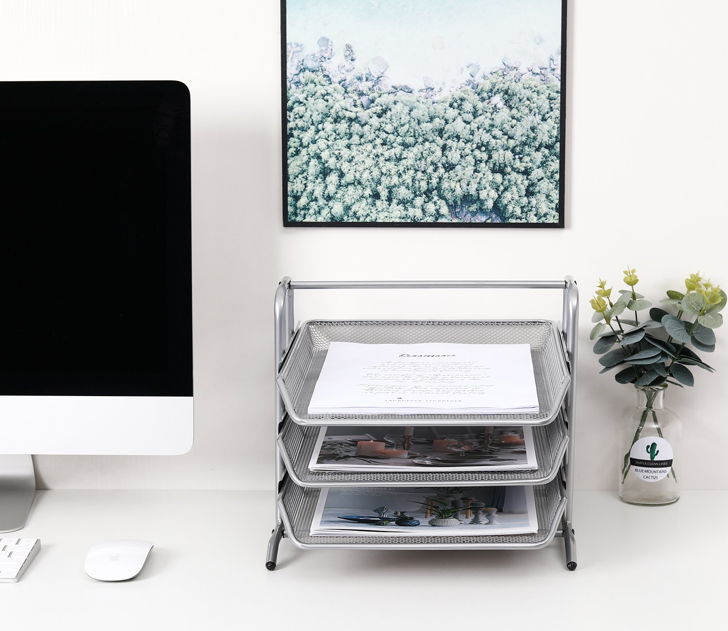 EasyPAG 3 Tier A4 Mesh in Tray Office Desk Tidy File Holder Document Storage Letter Paper Organiser,Silver - 图片 6