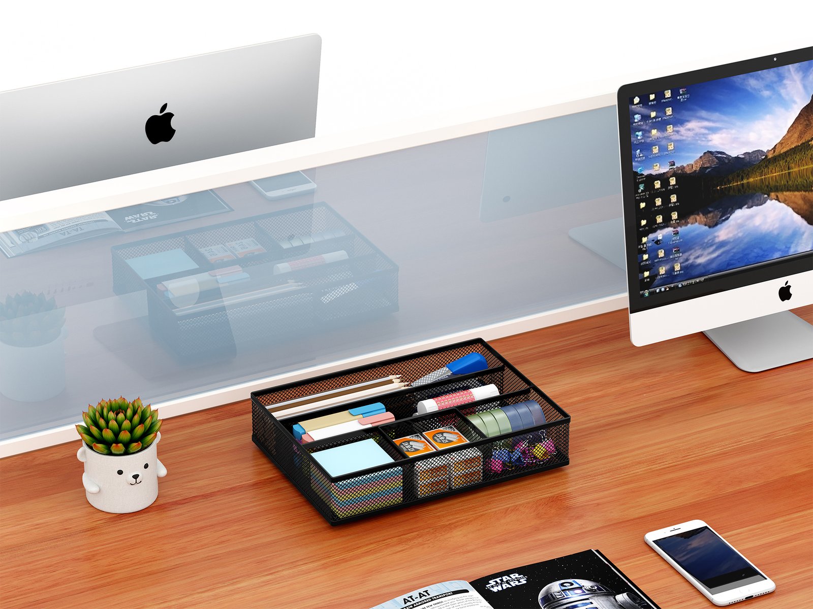 EasyPAG Mesh Drawer Organiser Tray Desk Draw Tidy Office Stationery Storage Pen Holder,Black - 图片 5