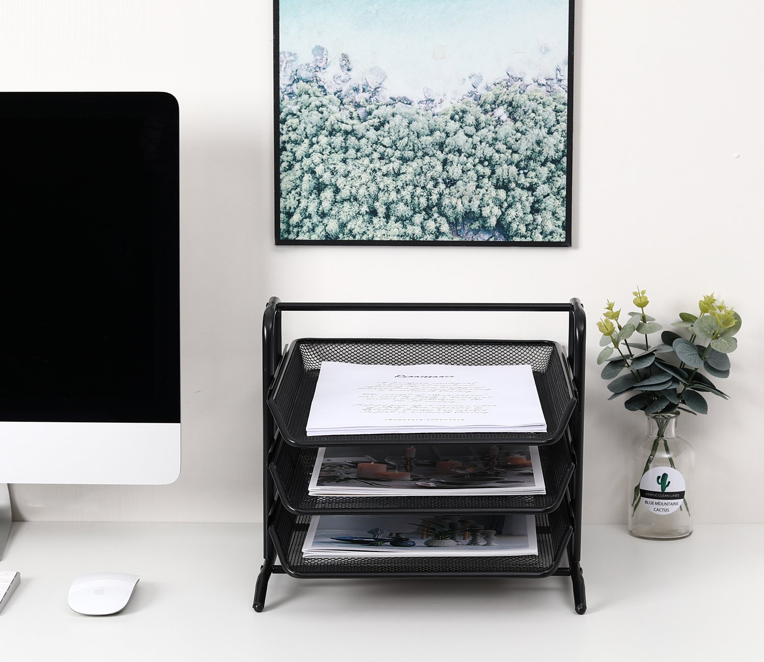 EasyPAG 3 Tier A4 Mesh in Tray Office Desk Tidy File Holder Document Storage Letter Paper Organiser,Black - 图片 5