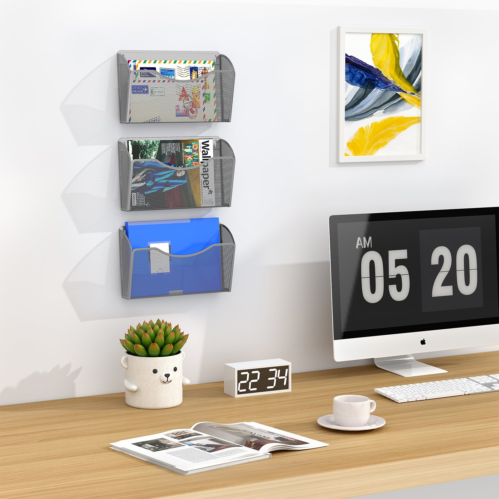 EasyPAG 1 Pocket Landscape A4 Mesh Hanging Wall File Holder Mail Organiser Magazine Storage,Silver - 图片 4