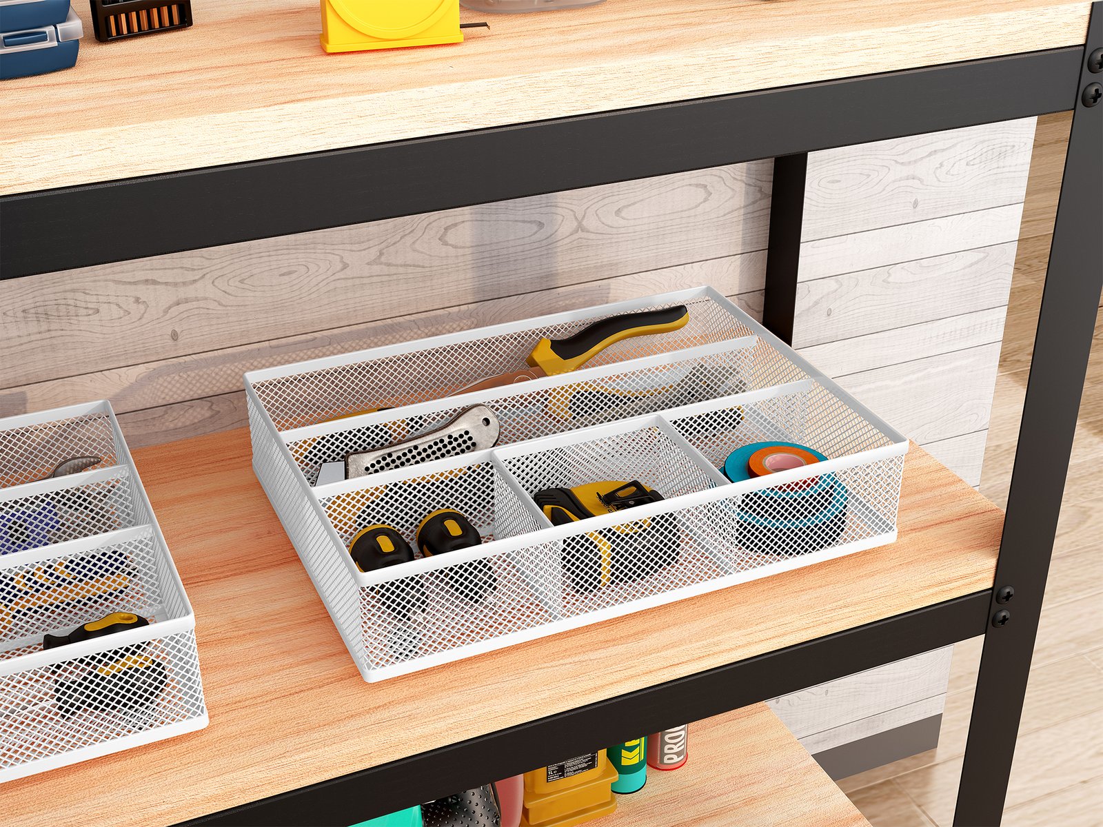 EasyPAG Mesh Drawer Organiser Tray Desk Draw Tidy Office Stationery Storage Pen Holder,White - 图片 6