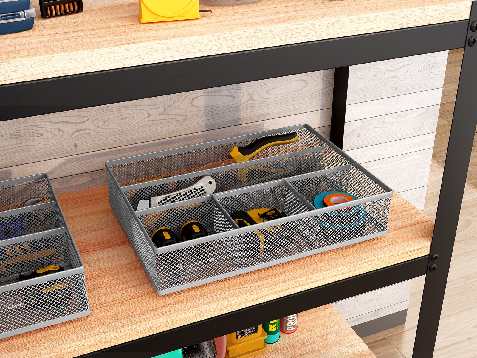EasyPAG Mesh Drawer Organiser Tray Desk Draw Tidy Office Stationery Storage Pen Holder,Silver - 图片 6