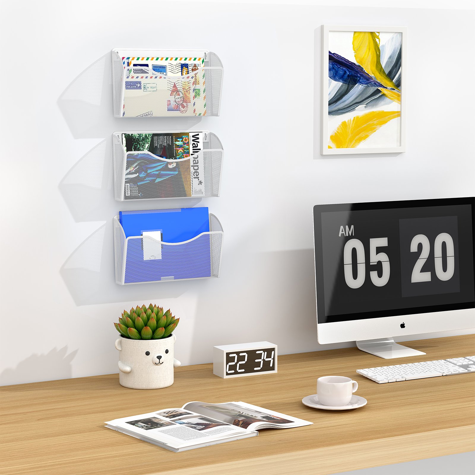 EasyPAG 1 Pocket Landscape A4 Mesh Hanging Wall File Holder Mail Organiser Magazine Storage,White - 图片 5