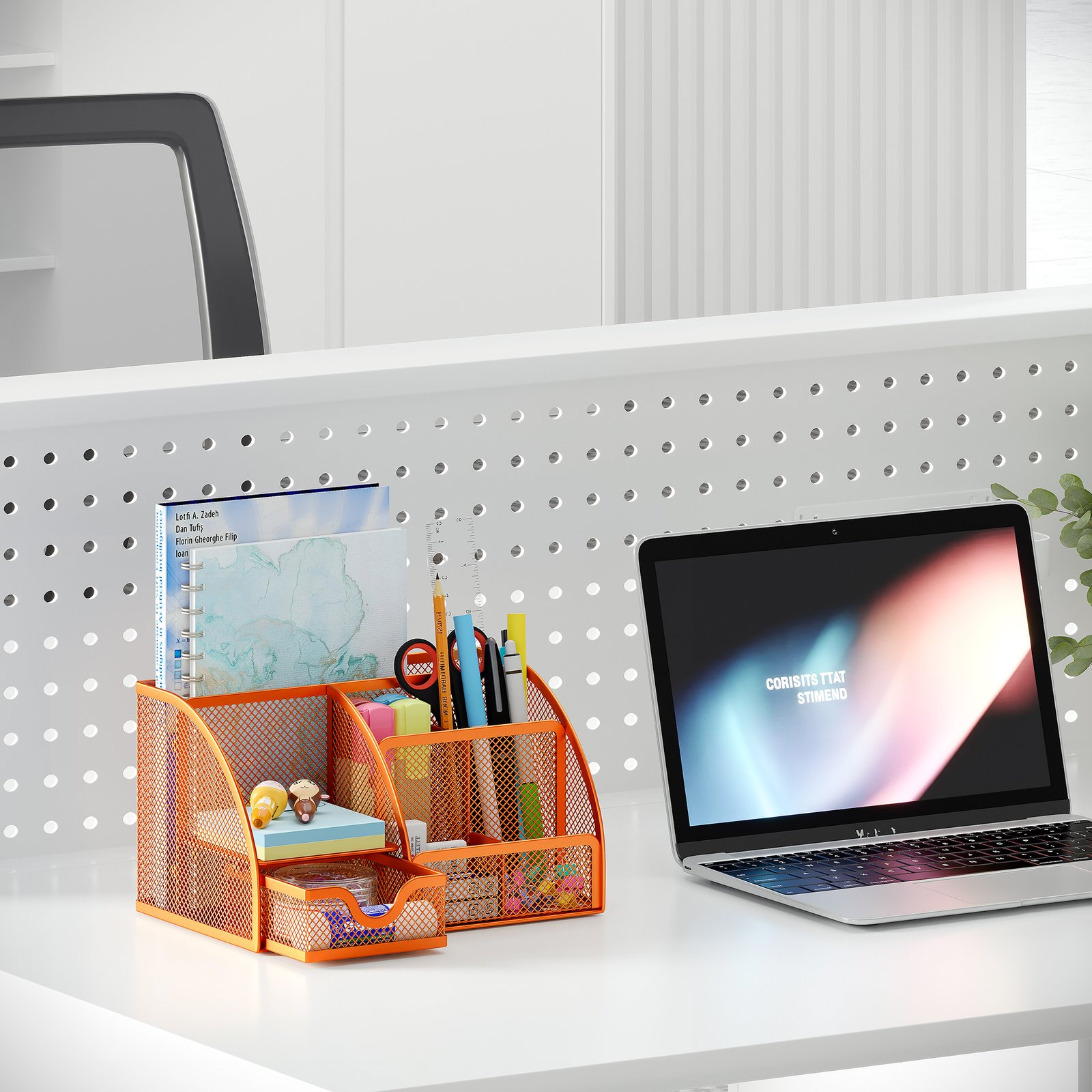 EasyPAG Office Mesh Desk Tidy Versatile Stationery Storage Desktop Organiser Pen Holder with Drawer,Orange - 图片 6