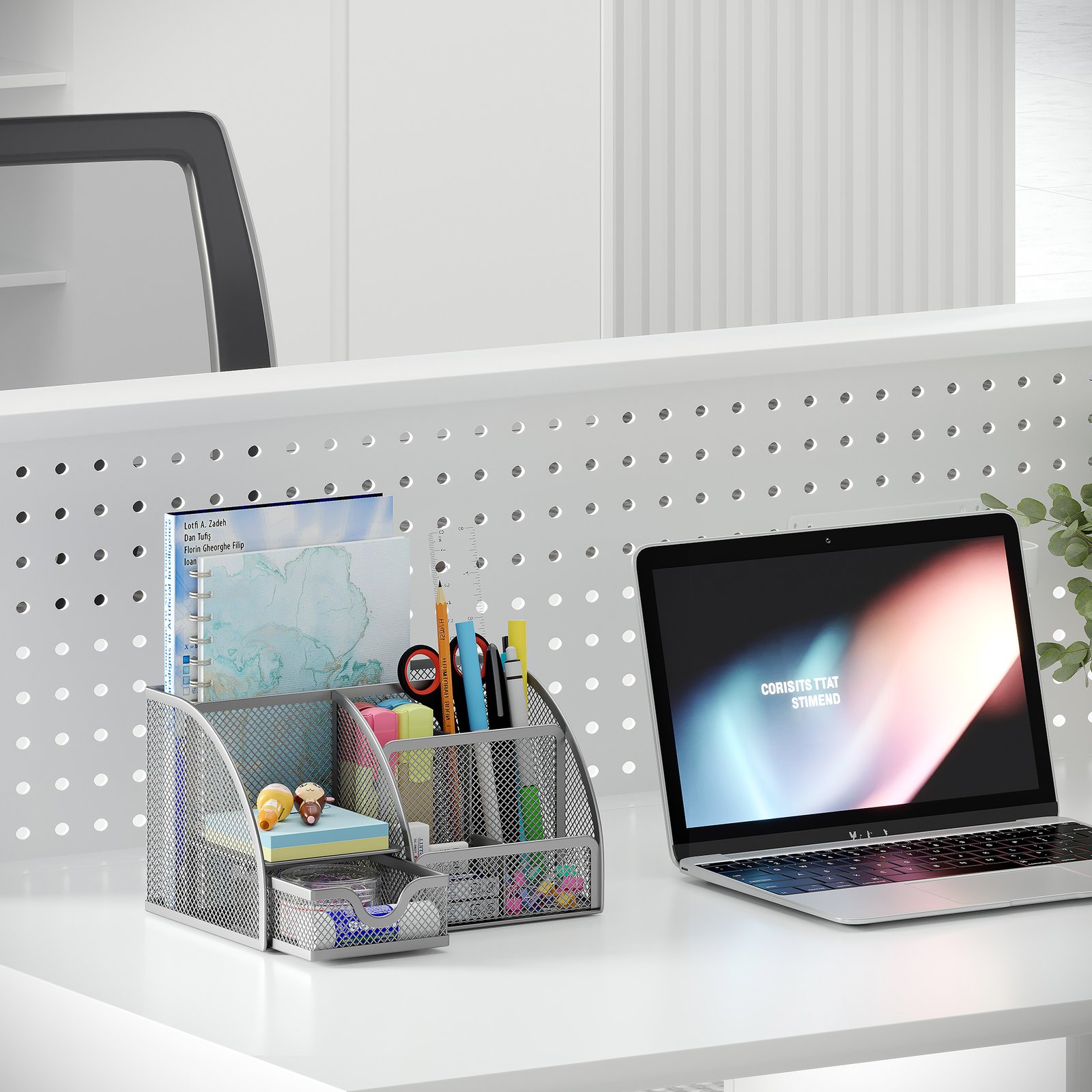 EasyPAG Office Mesh Desk Tidy Versatile Stationery Storage Desktop Organiser Pen Holder with Drawer,Silver - 图片 6