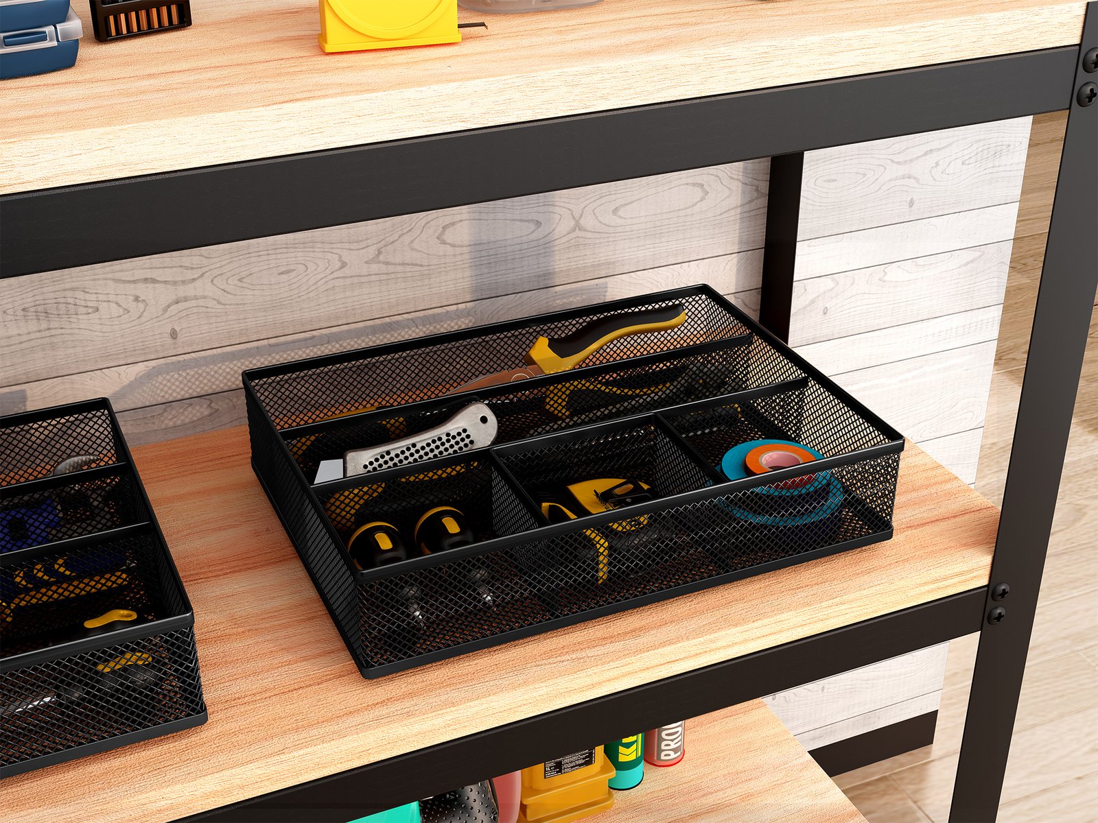 EasyPAG Mesh Drawer Organiser Tray Desk Draw Tidy Office Stationery Storage Pen Holder,Black - 图片 6