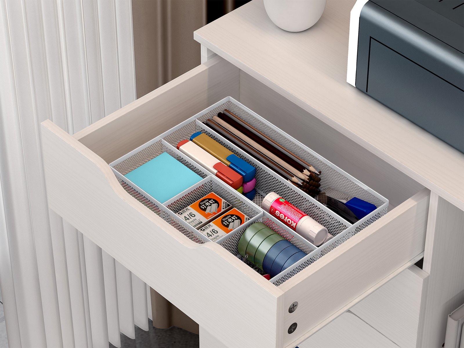 EasyPAG Mesh Drawer Organiser Tray Desk Draw Tidy Office Stationery Storage Pen Holder,White - 图片 7