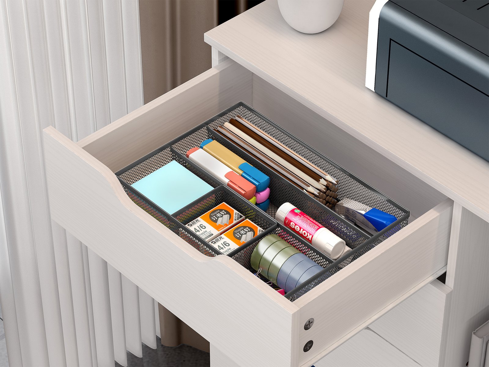 EasyPAG Mesh Drawer Organiser Tray Desk Draw Tidy Office Stationery Storage Pen Holder,Silver - 图片 7