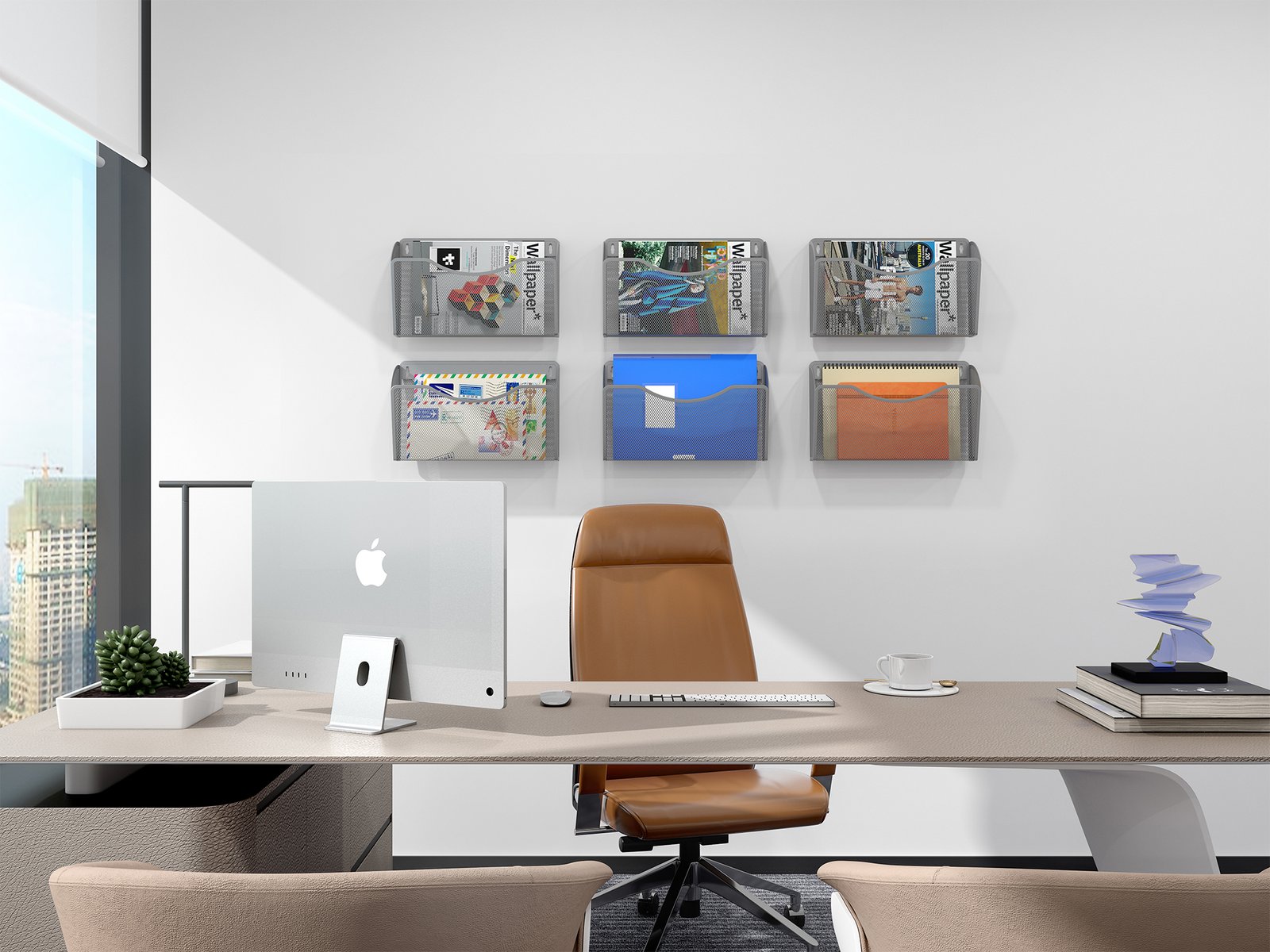 EasyPAG 1 Pocket Landscape A4 Mesh Hanging Wall File Holder Mail Organiser Magazine Storage,Silver - 图片 6