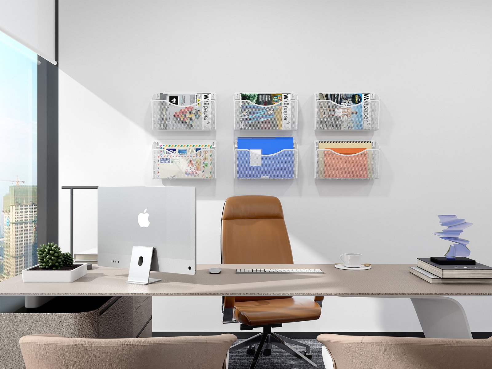 EasyPAG 1 Pocket Landscape A4 Mesh Hanging Wall File Holder Mail Organiser Magazine Storage,White - 图片 7