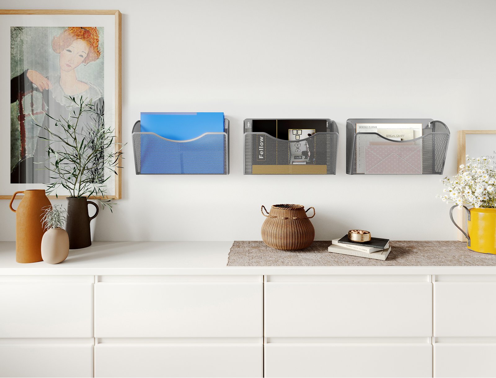 EasyPAG 1 Pocket Landscape A4 Mesh Hanging Wall File Holder Mail Organiser Magazine Storage,Silver - 图片 7