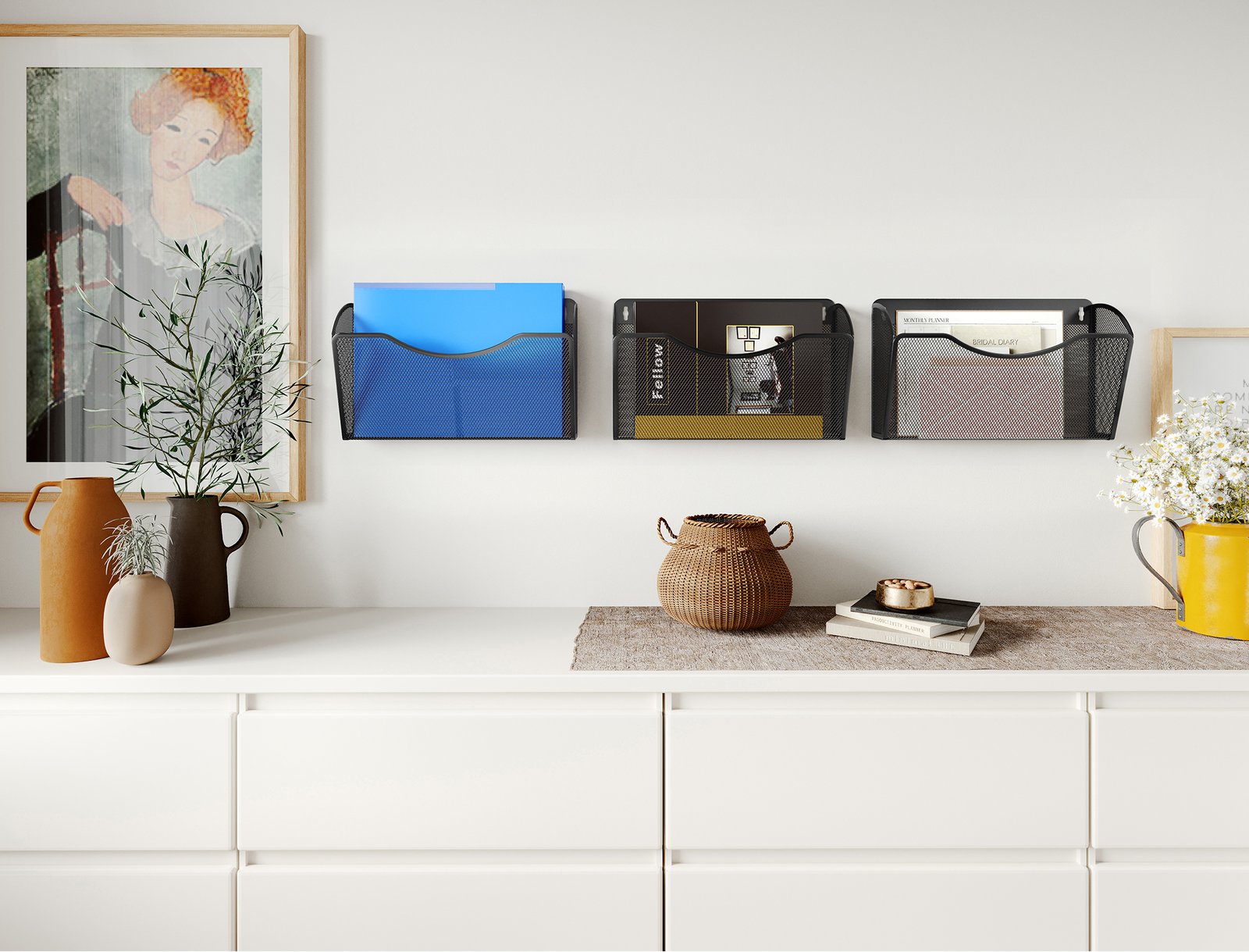 EasyPAG 1 Pocket Landscape A4 Mesh Hanging Wall File Holder Mail Organiser Magazine Storage,Black - 图片 5