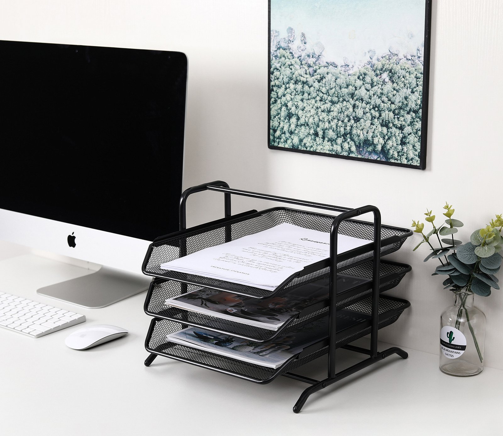 EasyPAG 3 Tier A4 Mesh in Tray Office Desk Tidy File Holder Document Storage Letter Paper Organiser,Black - 图片 6