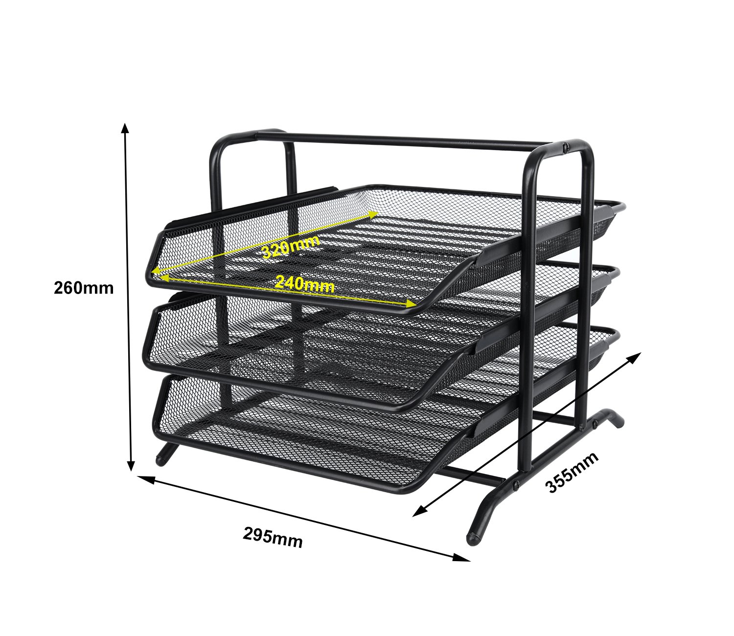 EasyPAG 3 Tier A4 Mesh in Tray Office Desk Tidy File Holder Document Storage Letter Paper Organiser,Black - 图片 2