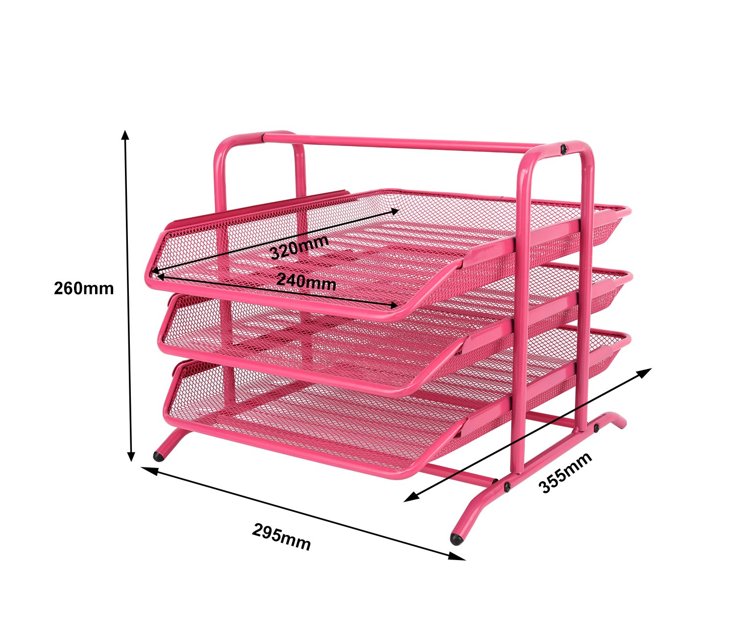 EasyPAG 3 Tier A4 Mesh in Tray Office Desk Tidy File Holder Document Storage Letter Paper Organiser,Pink - 图片 3