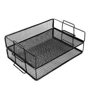 EasyPAG 2 Tier A4 Mesh in Trays Stackable Office Desk Tidy File Holder Magazine Storage Paper Organiser,Black