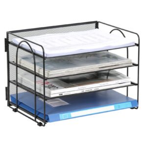 EasyPAG 4 Tier Desktop A4 Mesh Filing Tray Office Desk Tidy File Holder Paper Organiser Magazine Storage Rack,Black