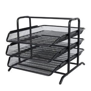 EasyPAG 3 Tier A4 Mesh in Tray Office Desk Tidy File Holder Document Storage Letter Paper Organiser,Black