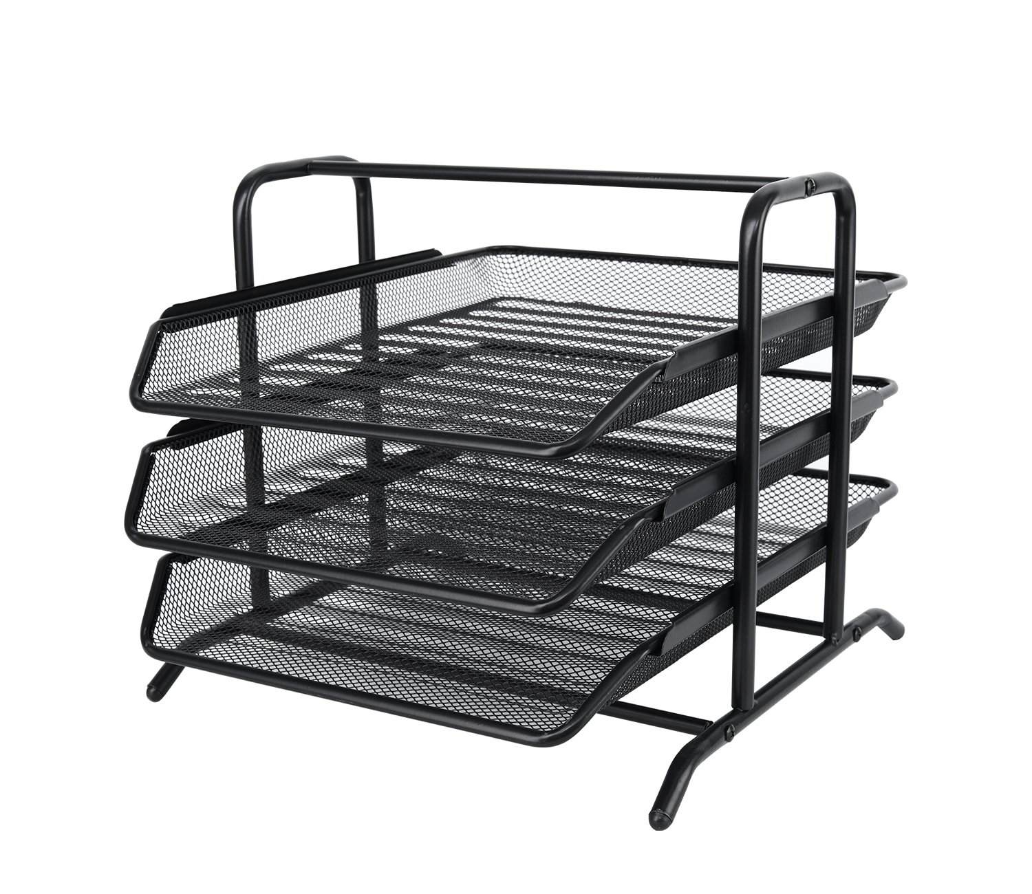 EasyPAG 3 Tier A4 Mesh in Tray Office Desk Tidy File Holder Document Storage Letter Paper Organiser,Black