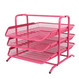 EasyPAG 3 Tier A4 Mesh in Tray Office Desk Tidy File Holder Document Storage Letter Paper Organiser,Pink