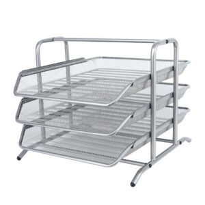 EasyPAG 3 Tier A4 Mesh in Tray Office Desk Tidy File Holder Document Storage Letter Paper Organiser,Silver