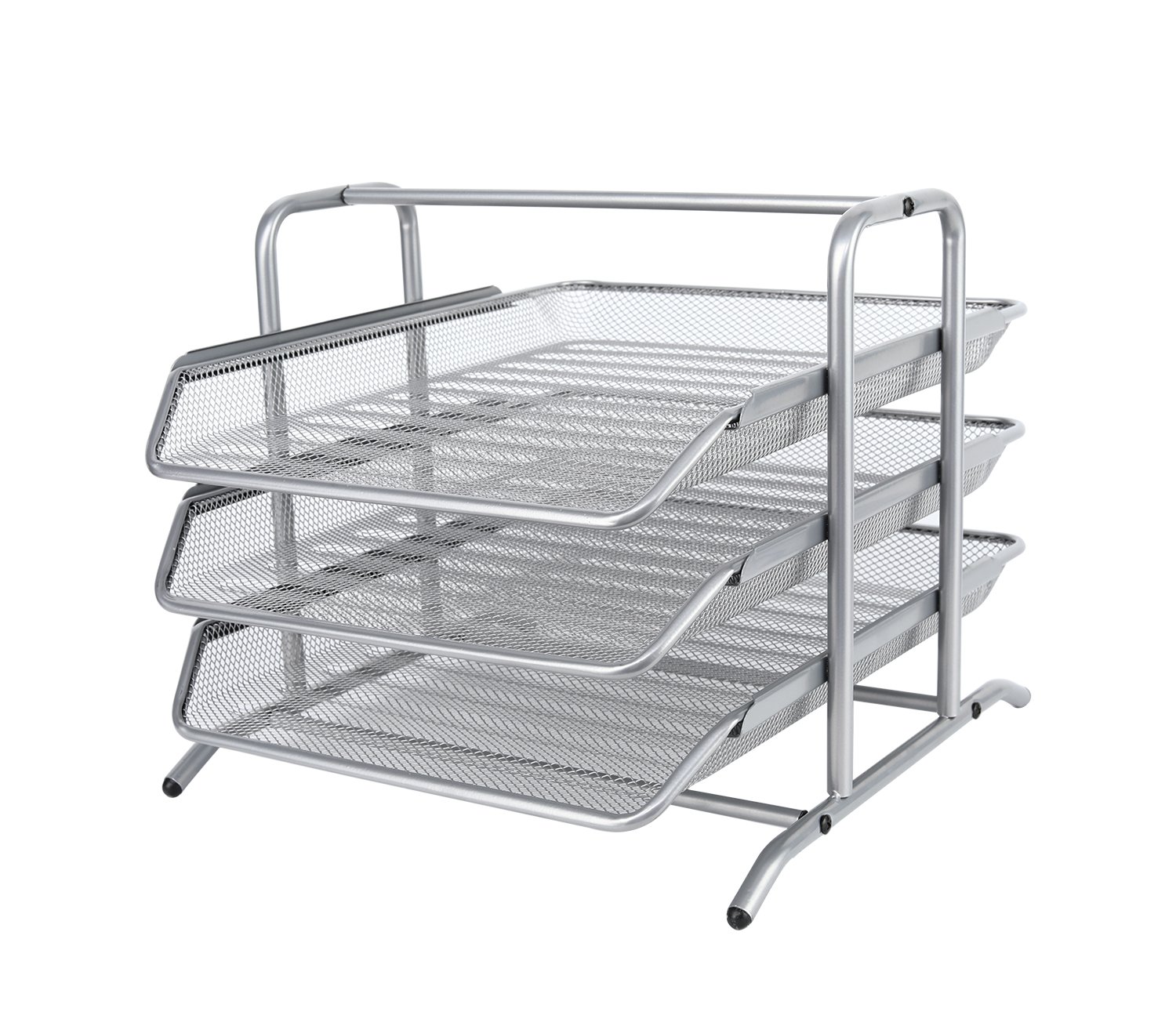 EasyPAG 3 Tier A4 Mesh in Tray Office Desk Tidy File Holder Document Storage Letter Paper Organiser,Silver