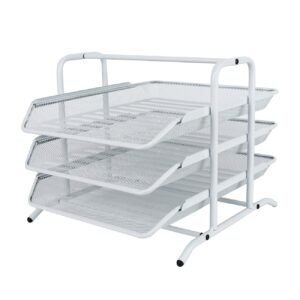 EasyPAG 3 Tier A4 Mesh in Tray Office Desk Tidy File Holder Document Storage Letter Paper Organiser,White