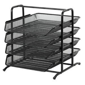 EasyPAG 4 Tier A4 Mesh in Tray Office Desk Tidy File Holder Document Storage Letter Paper Organiser,Black