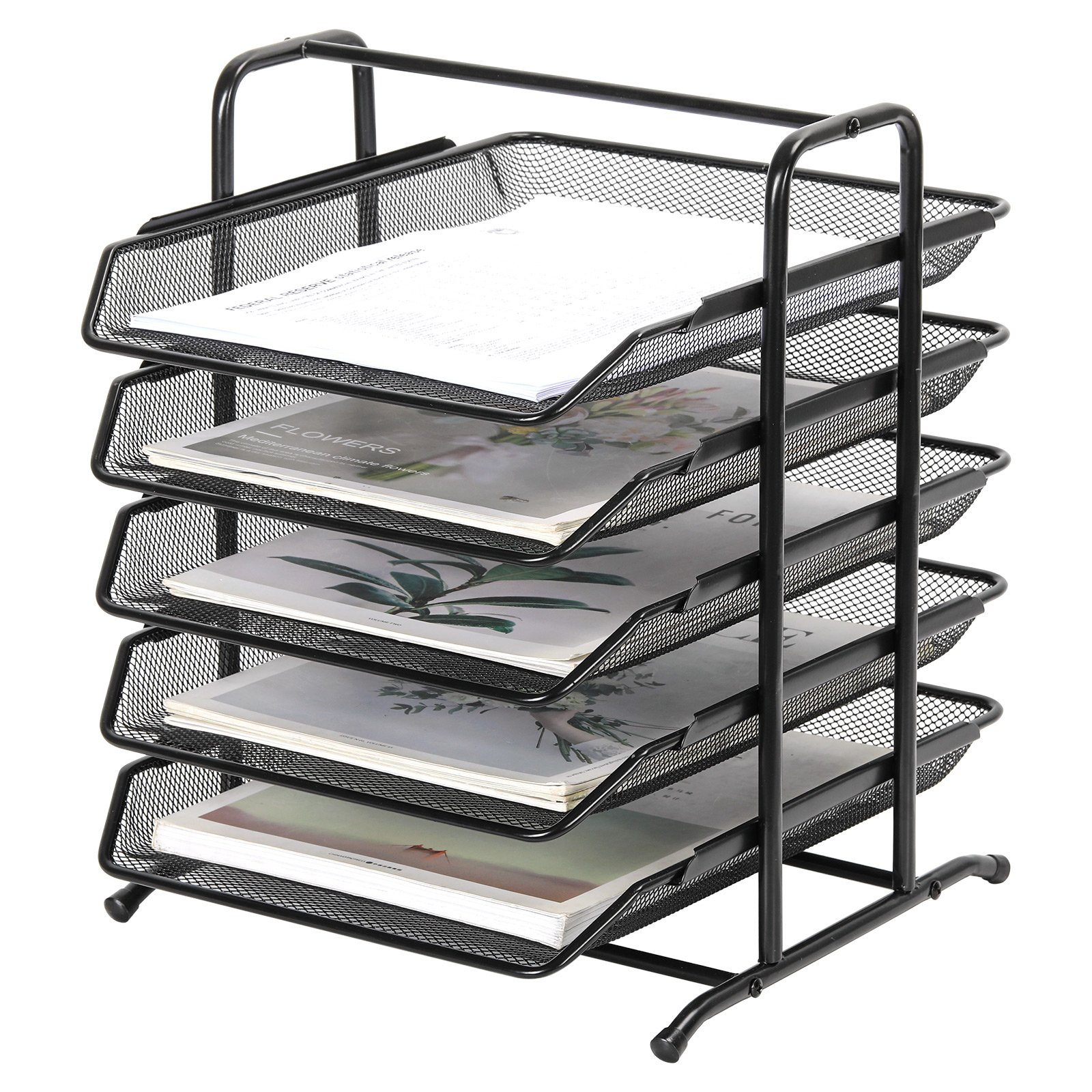 EasyPAG 5 Tier A4 Mesh in Tray Office Desk Tidy File Holder Document Storage Letter Paper Organiser,Black - 图片 3