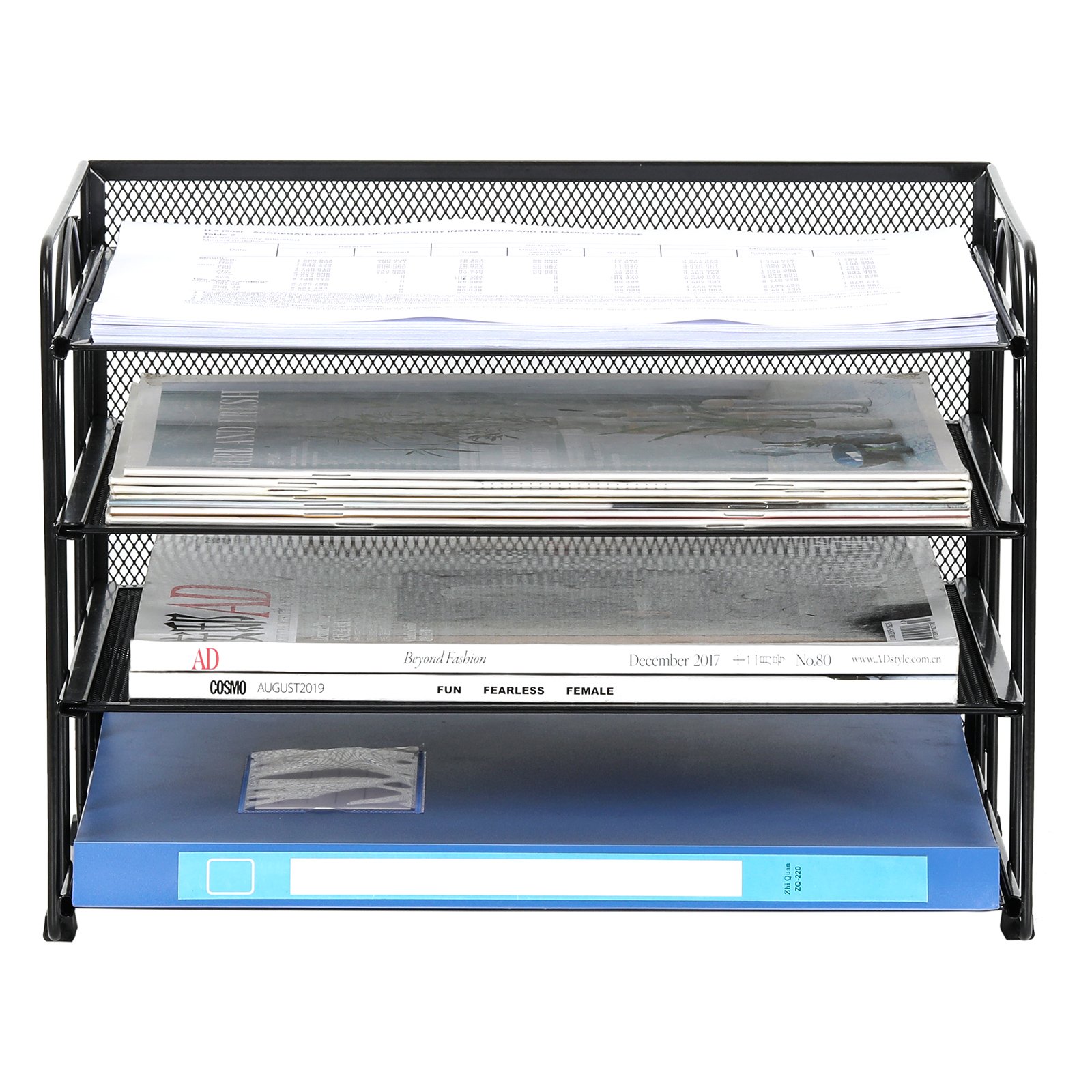 EasyPAG 4 Tier Desktop A4 Mesh Filing Tray Office Desk Tidy File Holder Paper Organiser Magazine Storage Rack,Black - 图片 3