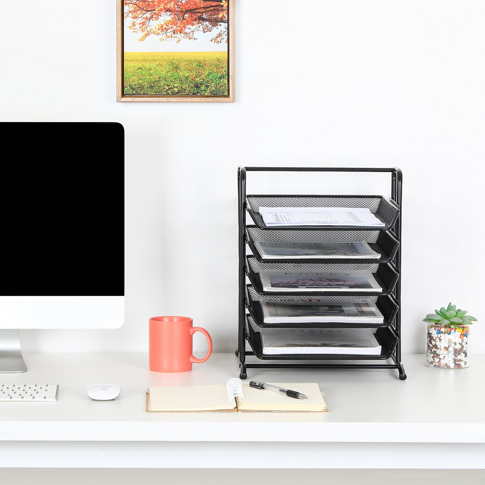 EasyPAG 5 Tier A4 Mesh in Tray Office Desk Tidy File Holder Document Storage Letter Paper Organiser,Black - 图片 5