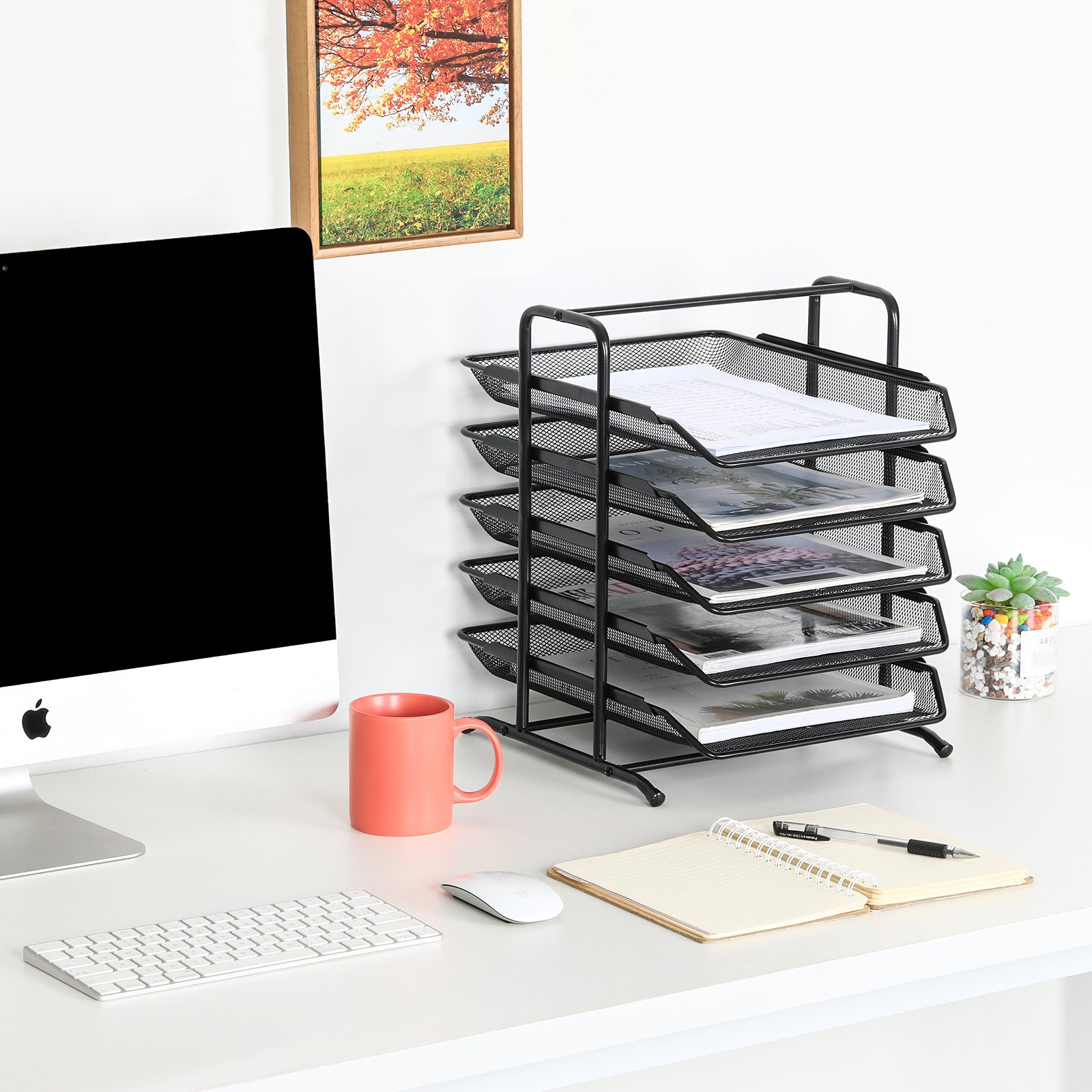 EasyPAG 5 Tier A4 Mesh in Tray Office Desk Tidy File Holder Document Storage Letter Paper Organiser,Black - 图片 6
