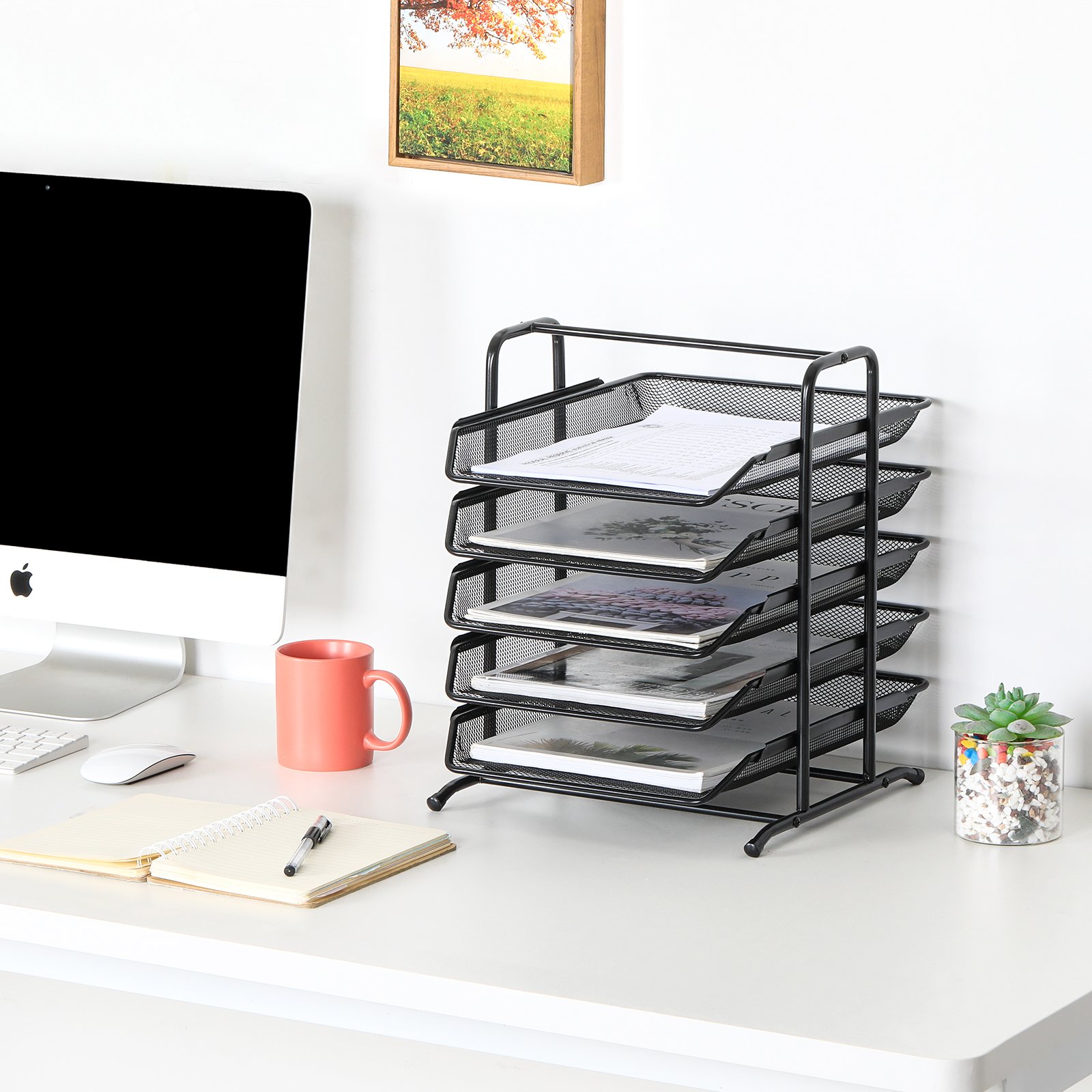 EasyPAG 5 Tier A4 Mesh in Tray Office Desk Tidy File Holder Document Storage Letter Paper Organiser,Black - 图片 7